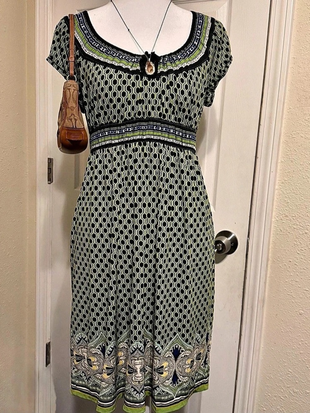 Retro Style Max Studio Green Boho Dress